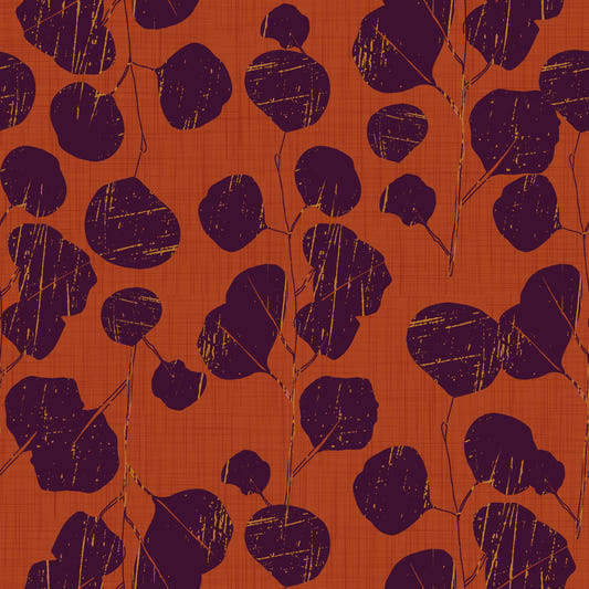 Boho Jewel Tone Botanical Plum Leaves Terracotta  Wallpaper⁠
