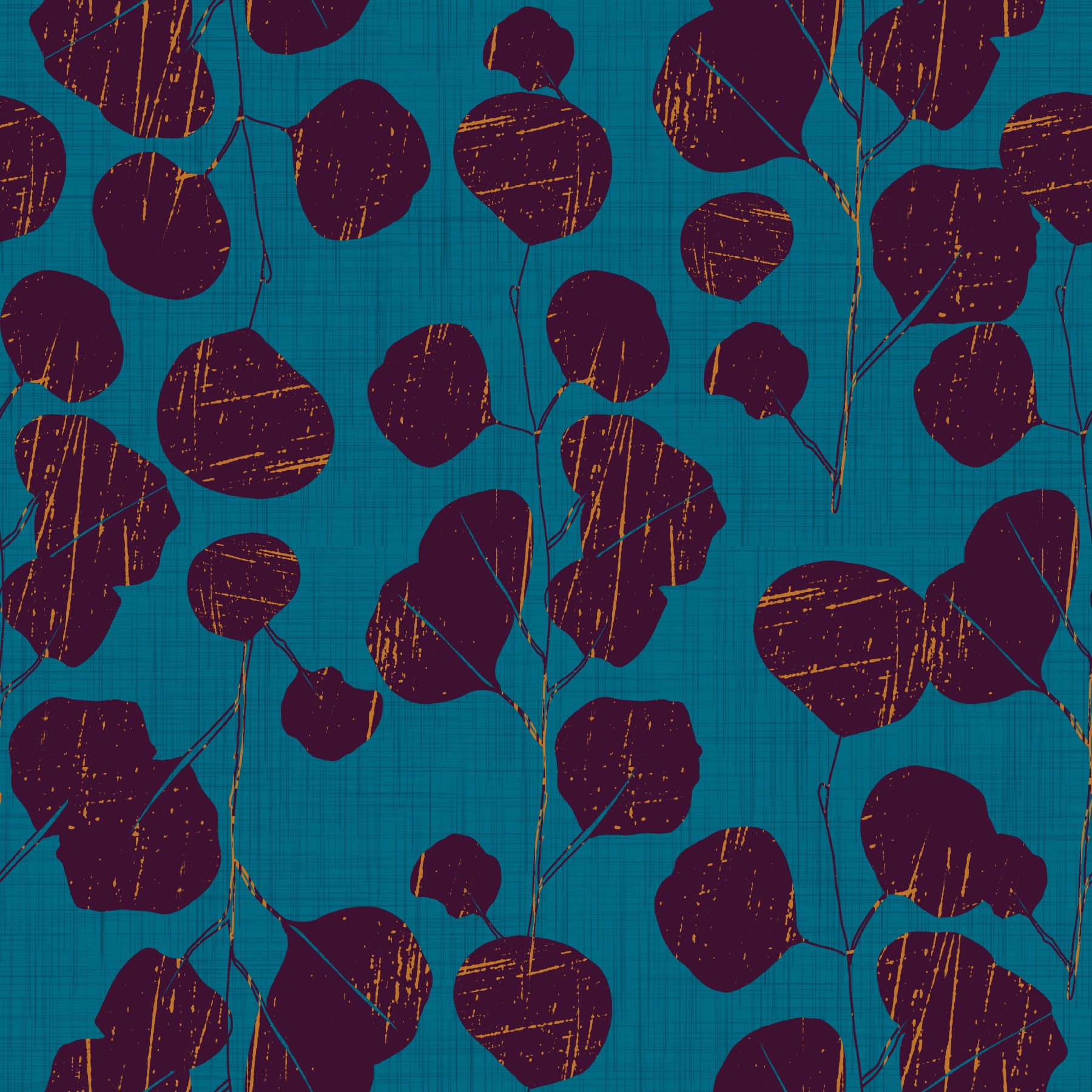 Boho Jewel Tone Botanical Plum Leaves Teal Wallpaper⁠