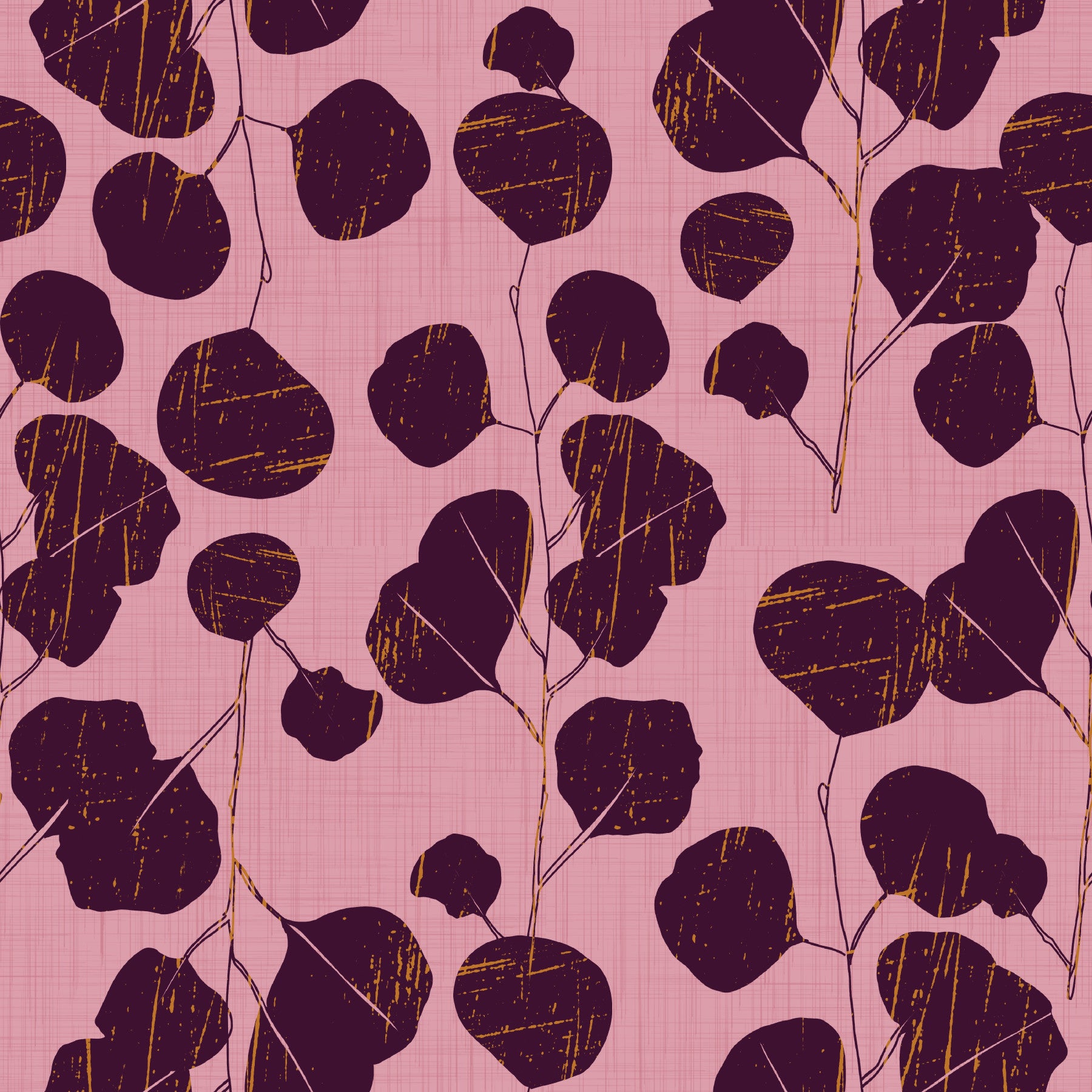 Boho Jewel Tone Botanical Plum Leaves Pink Wallpaper⁠