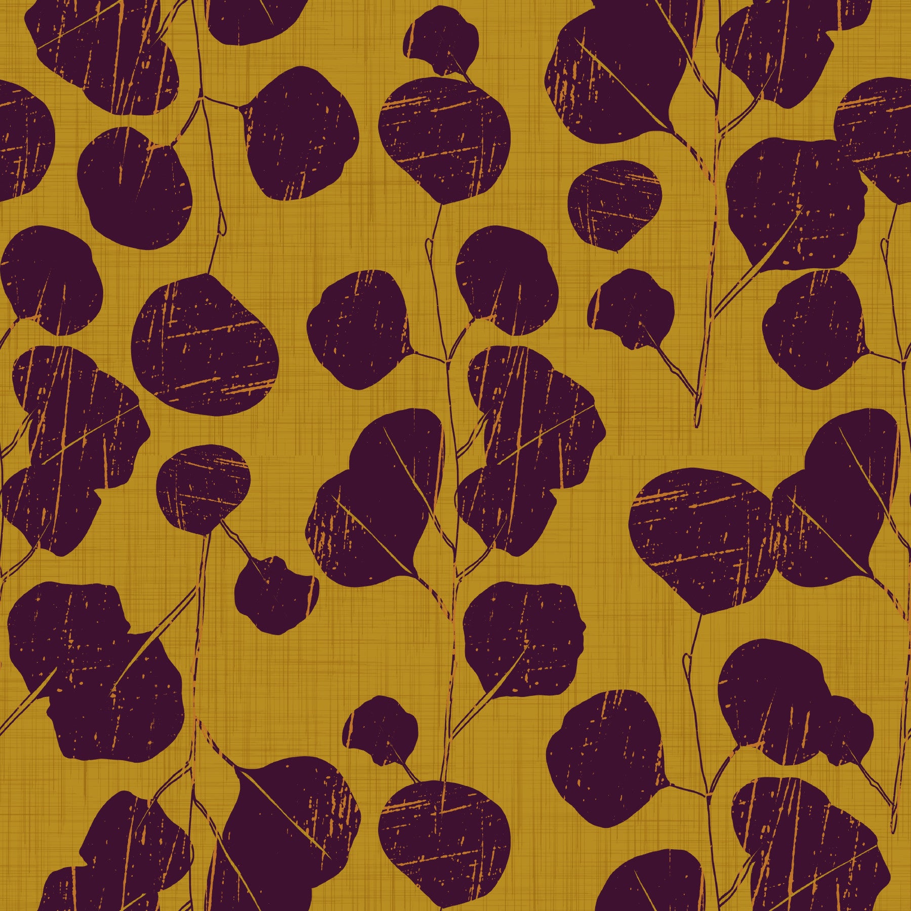 Boho Jewel Tone Botanical Plum Leaves Mustard Wallpaper⁠