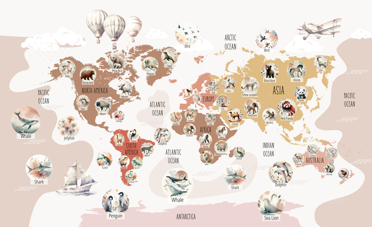 Boho Wildlife Map Wall Mural in your room
