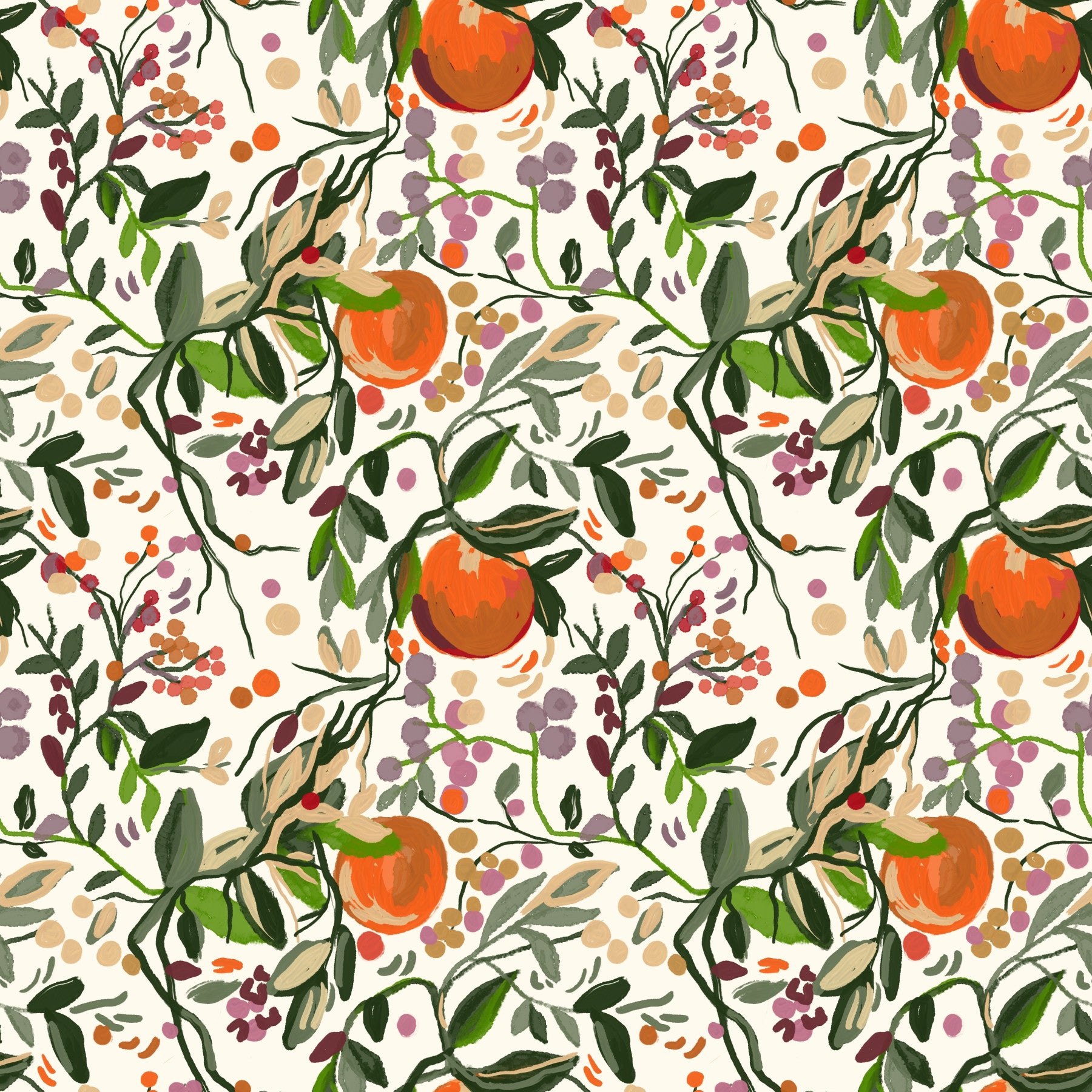 Botanical Orange Motif Wallpaper⁠