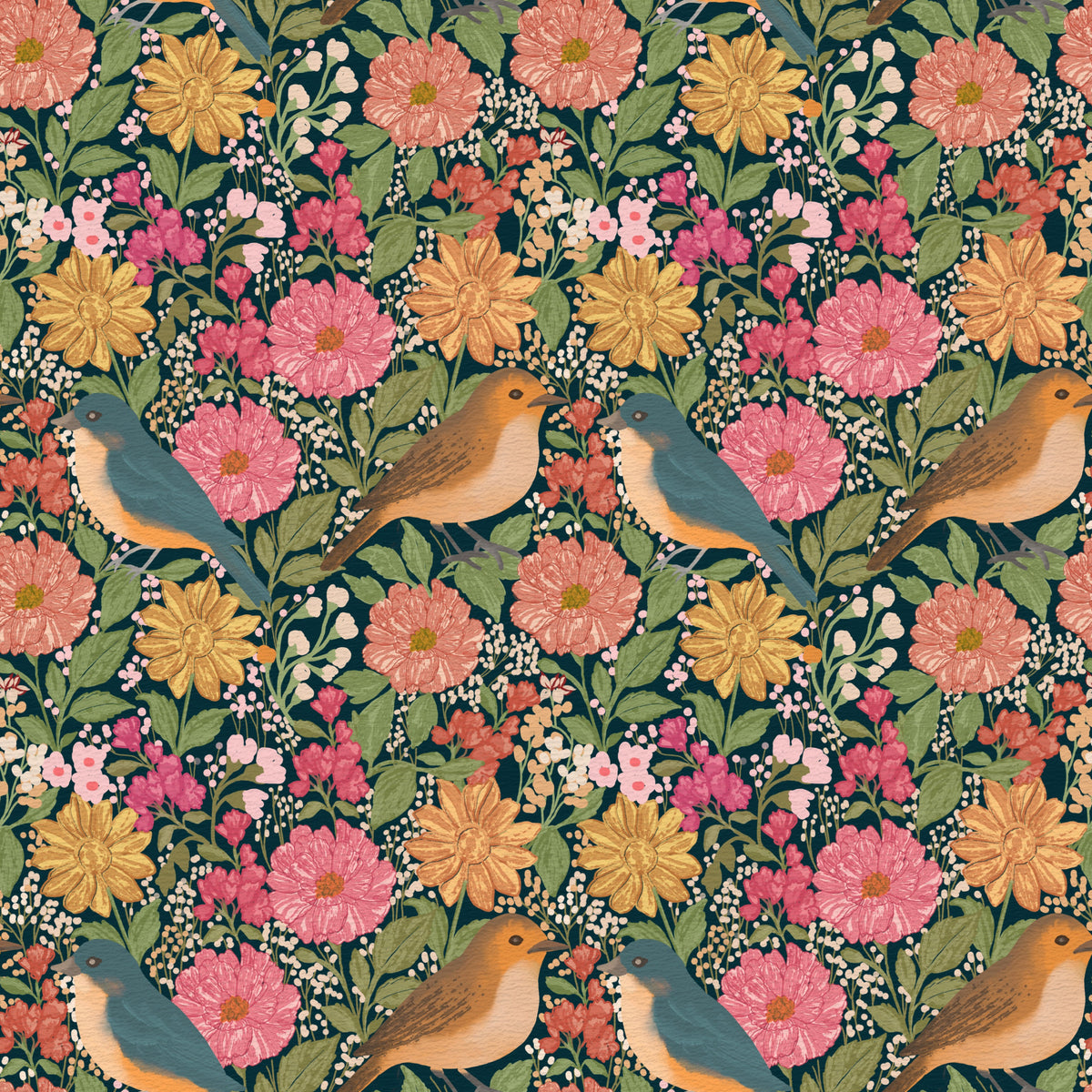 Floral Harmony Birds & Blooms Wallpaper⁠ in your room — zoomed