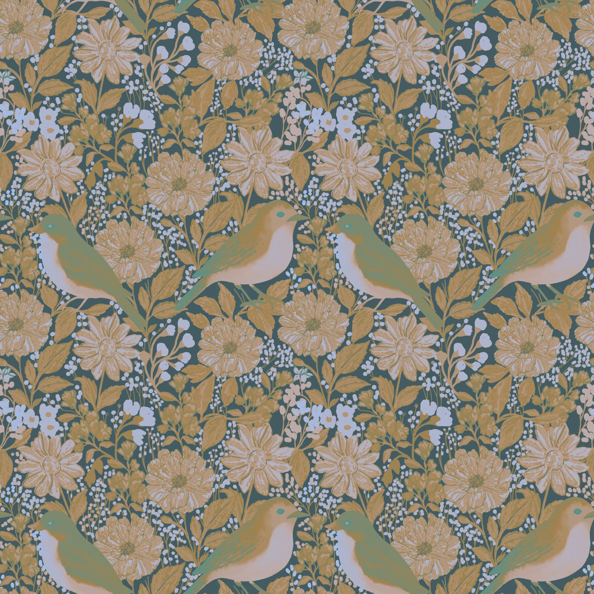 Bloom & Birds Serenity Wallpaper⁠ in your room — zoomed
