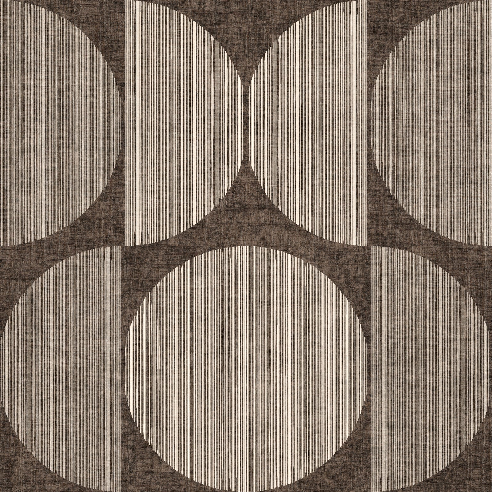 Papier peint rétro et rustique Bauhaus marron à cercles géométriques