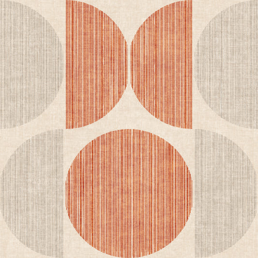Papier peint géométrique cercle orange Bauhaus bohème et rétro