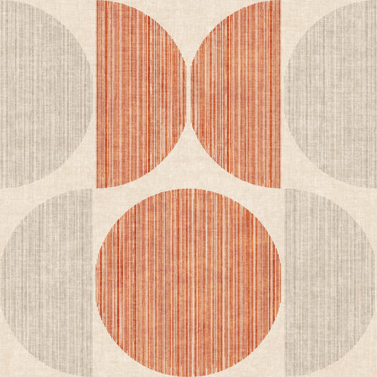Papier peint géométrique cercle orange Bauhaus bohème et rétro