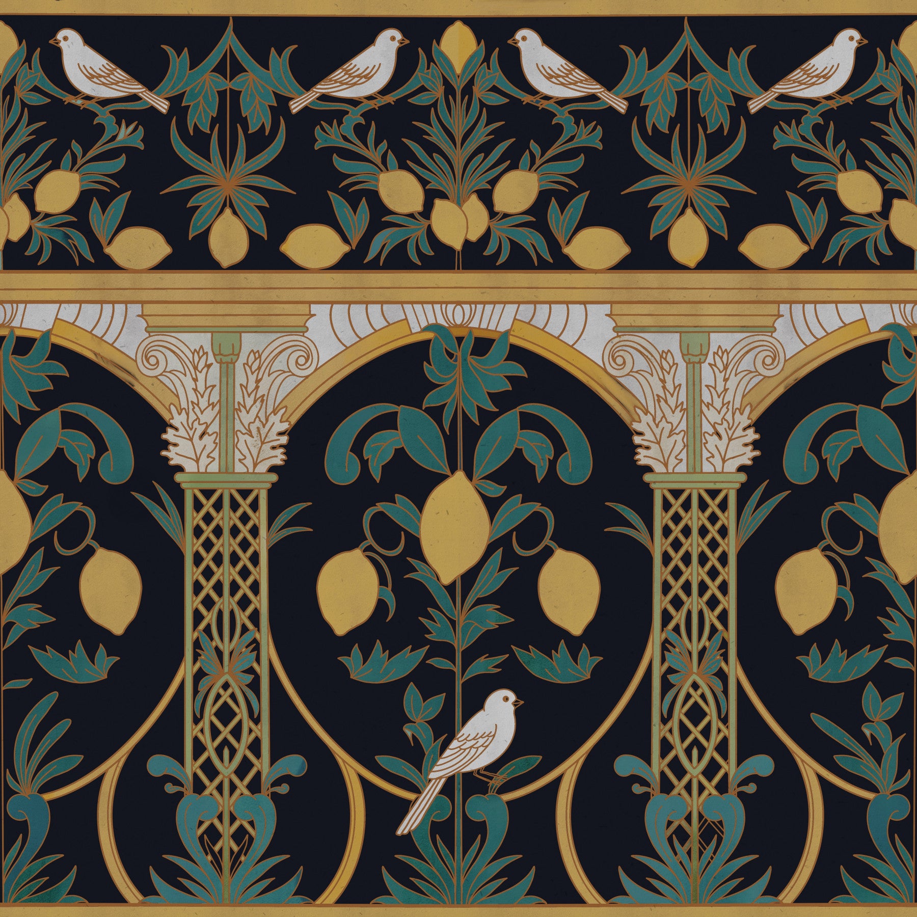 Italian Lemon Garden Mediterranean Elegant Night  Wallpaper‚Å†