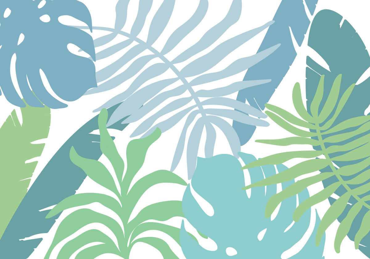 Leafy Blues Wall Mural in your room — zoomed