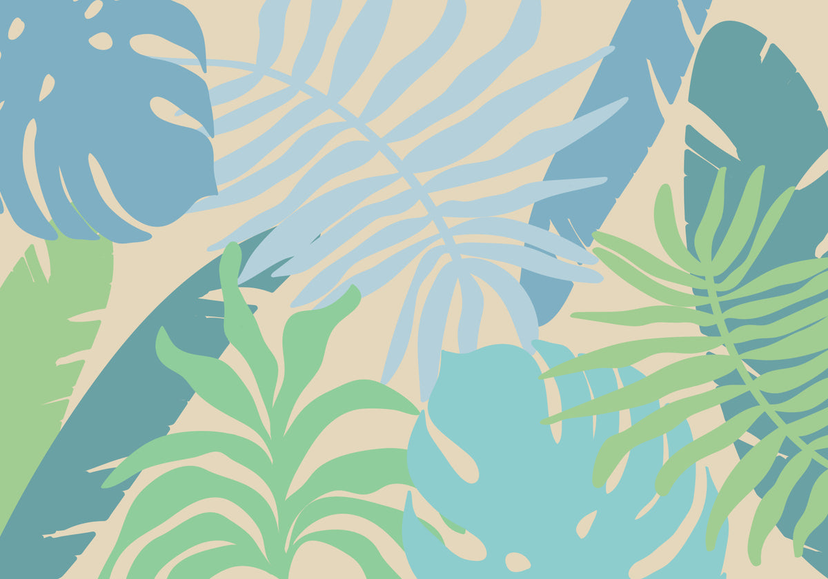 Coastal Leaf Pattern Wall Mural in your room — zoomed