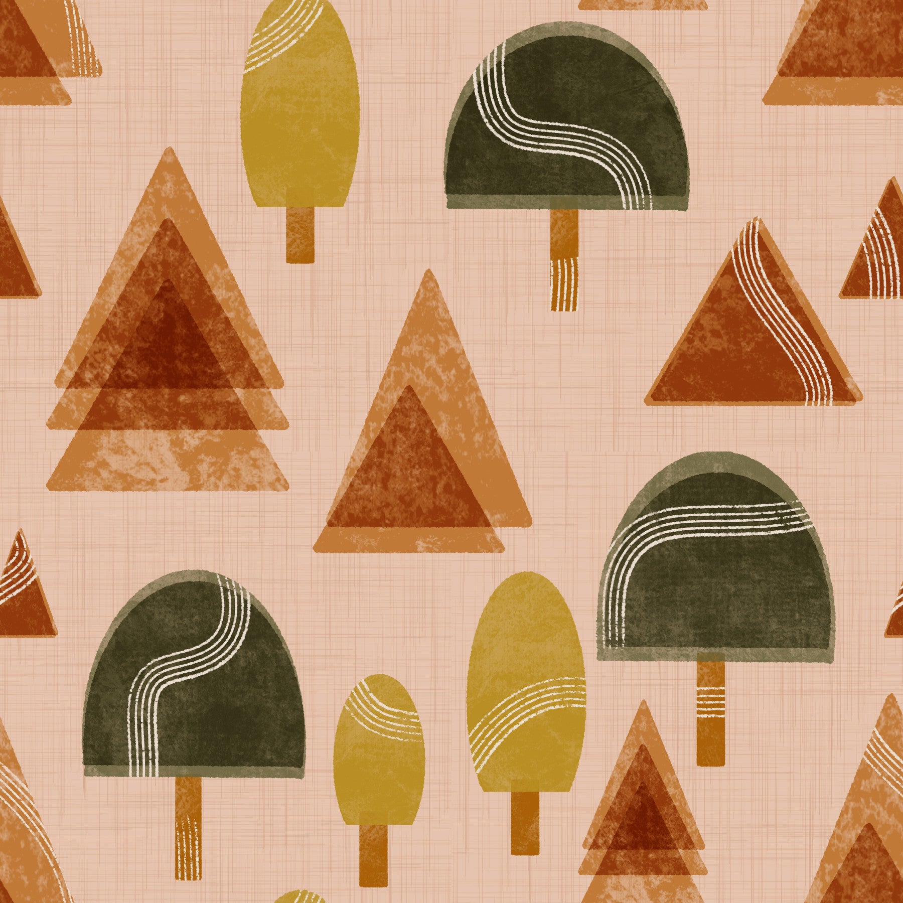 Retro Woodland Tapestry - Blush Mid Century Trees Wallpaper⁠