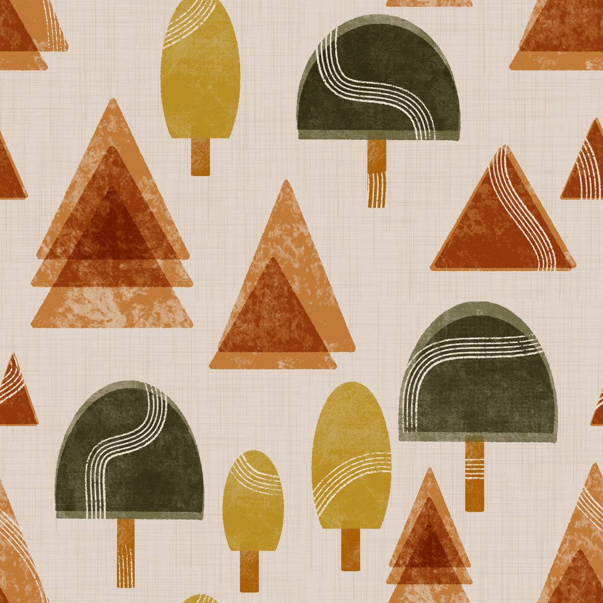 Tapisserie rétro forêt - Papier peint arbres modernistes du milieu du siècle in your room — zoomed