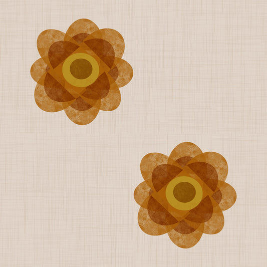Japandi Bloom - Soft Linen Minimal Orange Floral Wallpaper⁠