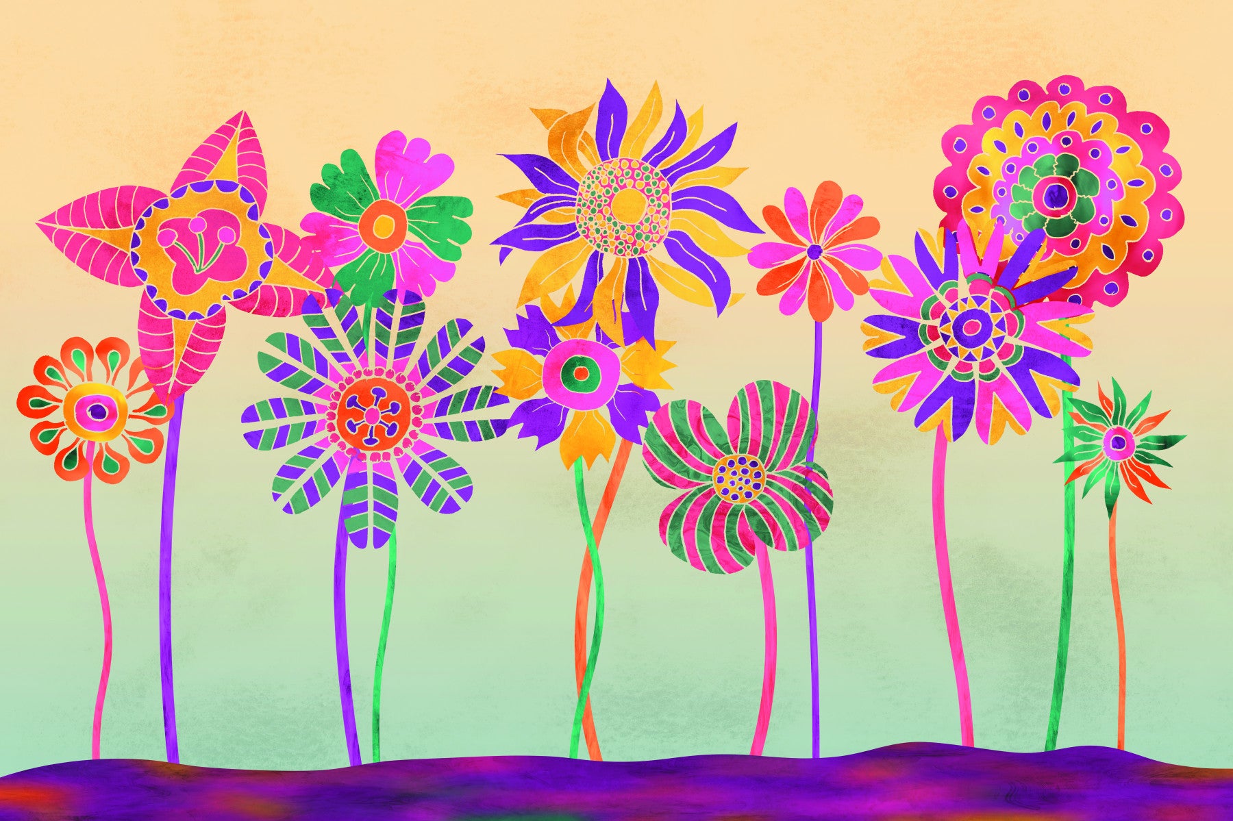 Fresque murale fleurs fantaisie fantaisiste