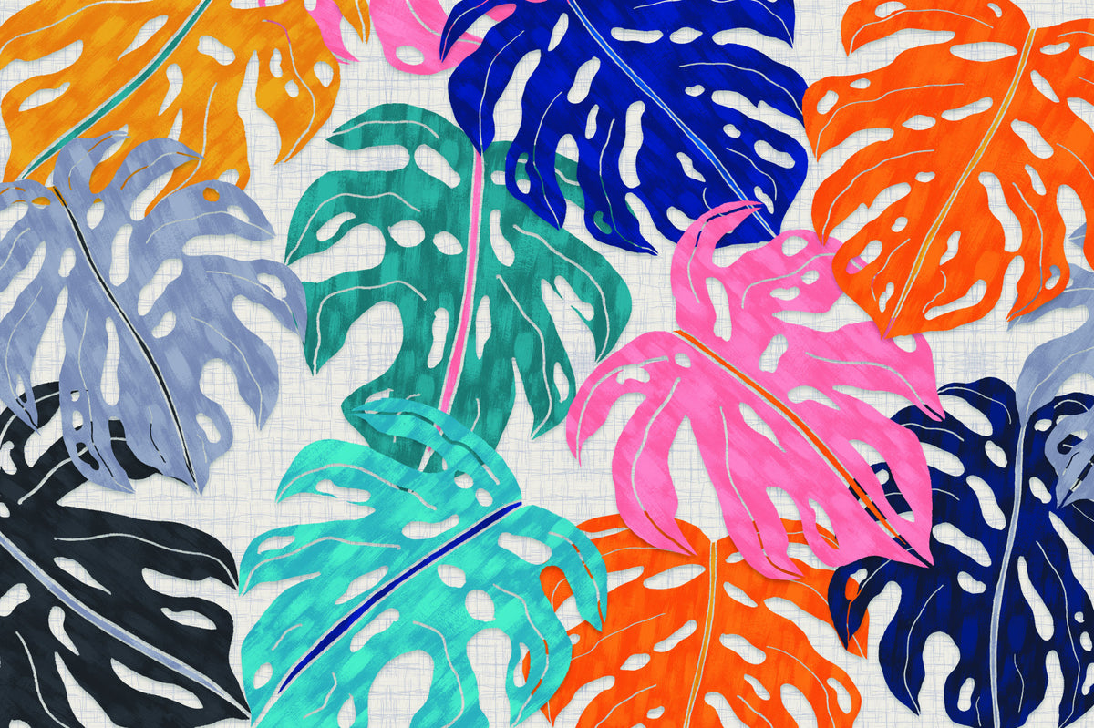 Colorful Bold Monstera Leaves Wall Mural