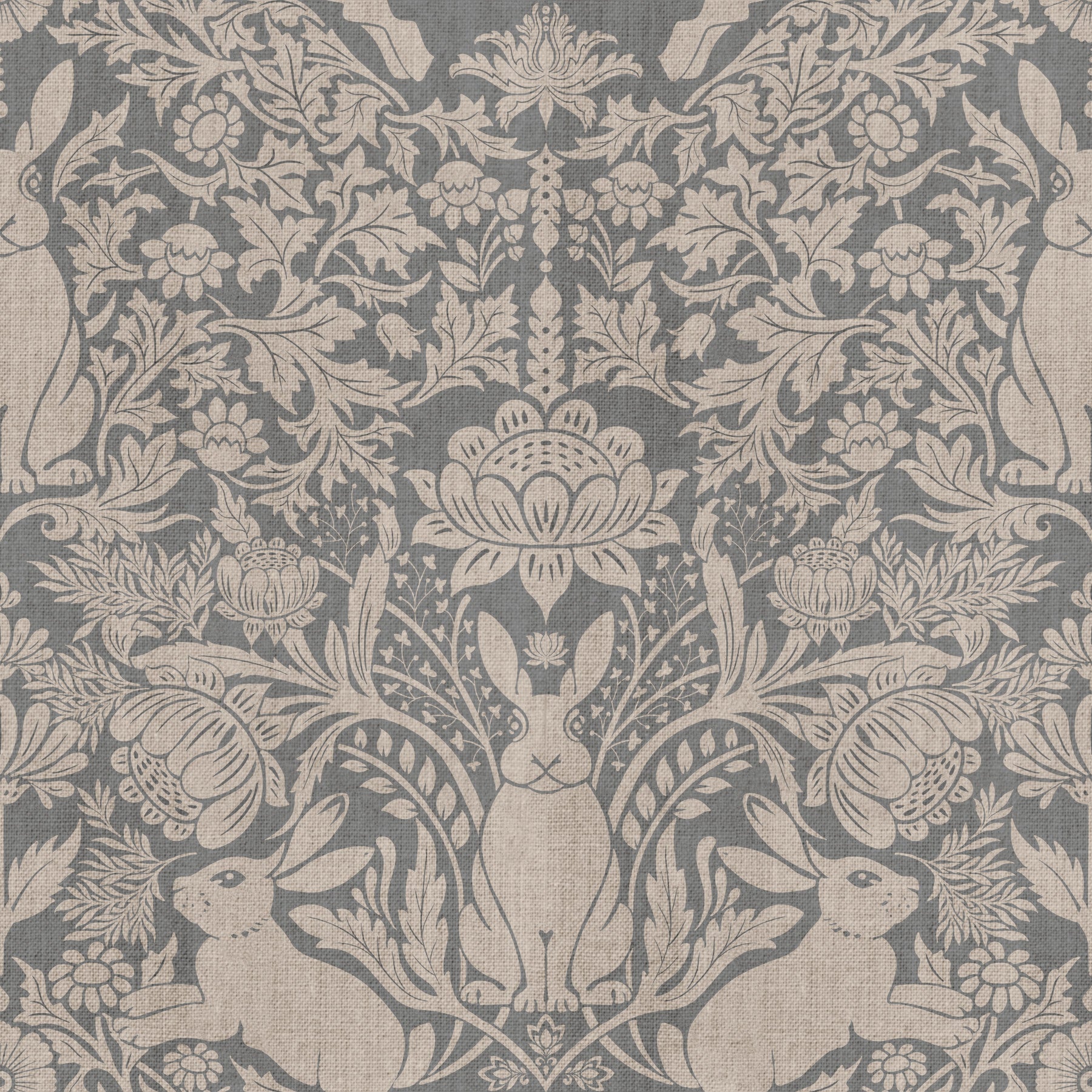 Bunny Bloom Damask Wallpaper⁠