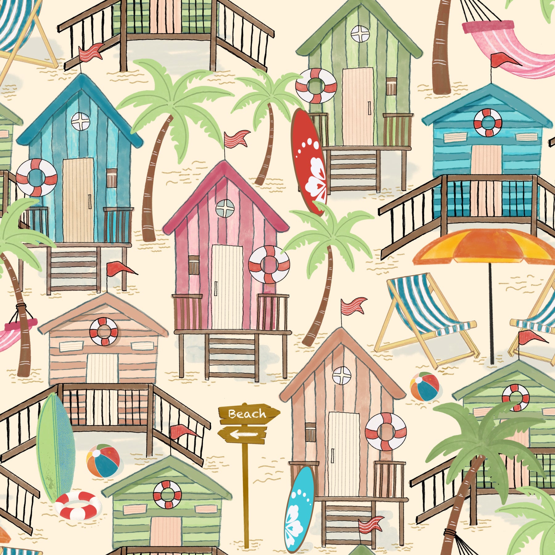 Beach Huts Bliss Wallpaper⁠