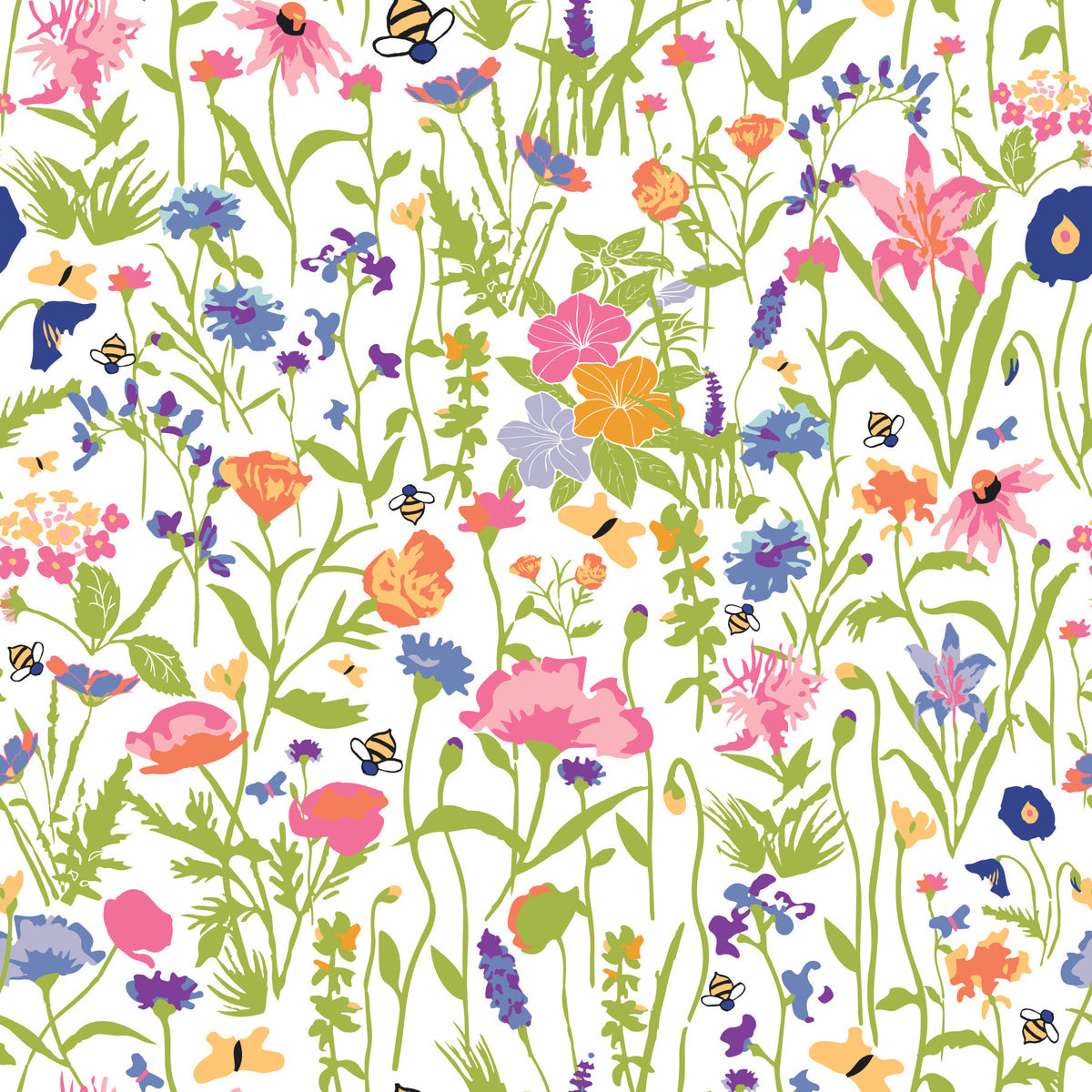 Meadow Blooms & Bees Wallpaper⁠ in your room — zoomed