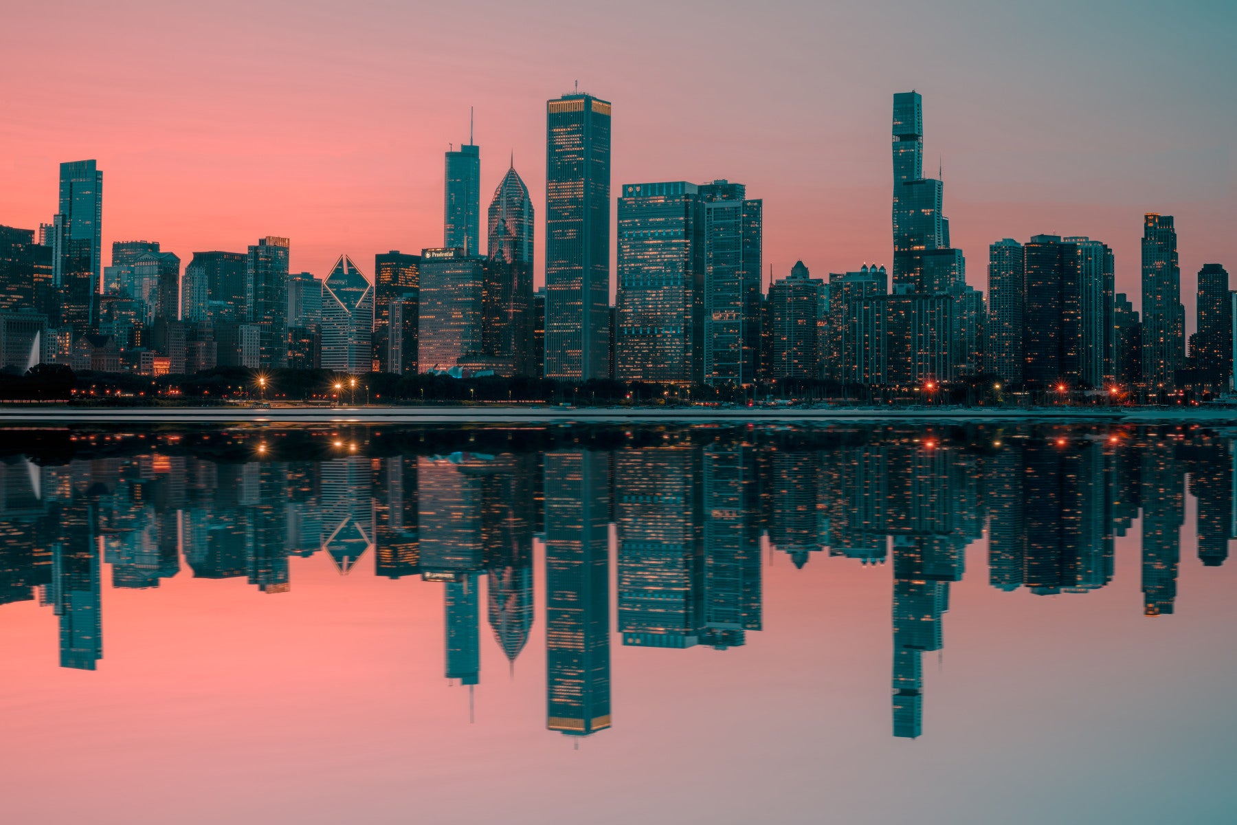 City Lights Reflected Wall Mural -2598150 in your room — zoomed