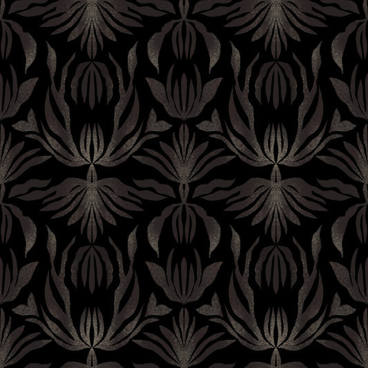 Papier peint feuilles de palmier abstraites style art déco damassé floraison de minuit