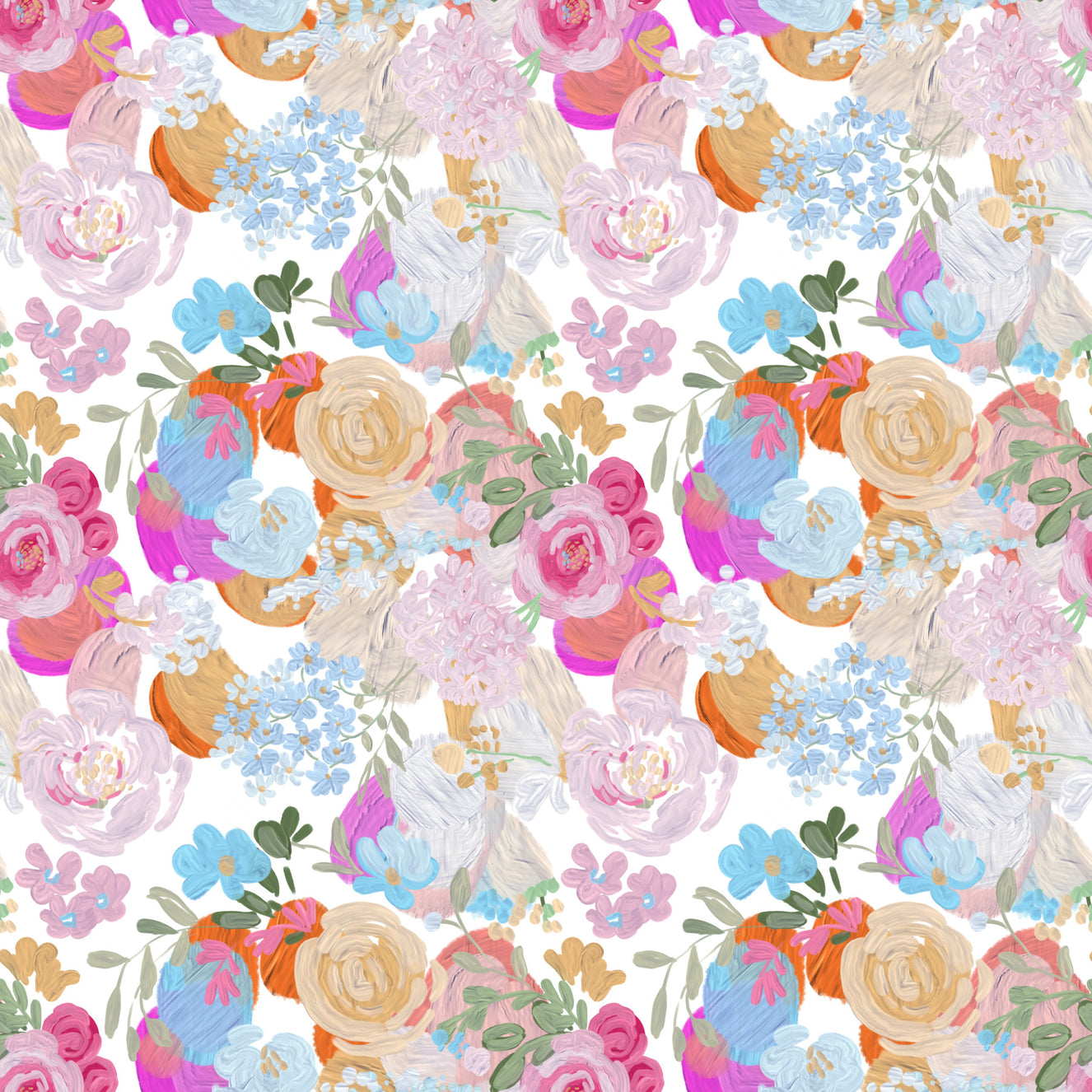 Thick oil painted spring vibe magenta floral dream pattern Wallpaper⁠