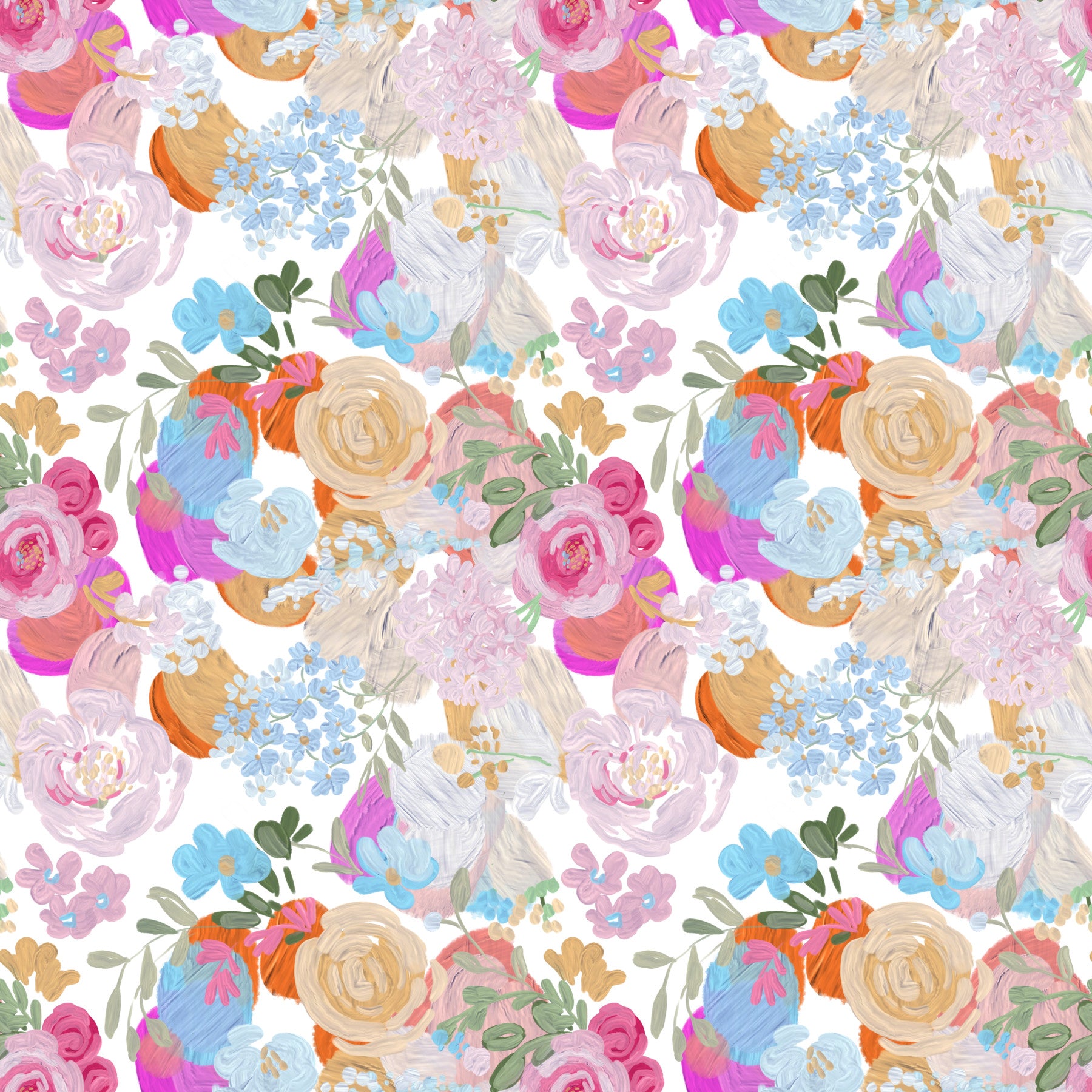 Thick oil painted spring vibe magenta floral dream pattern Wallpaper⁠