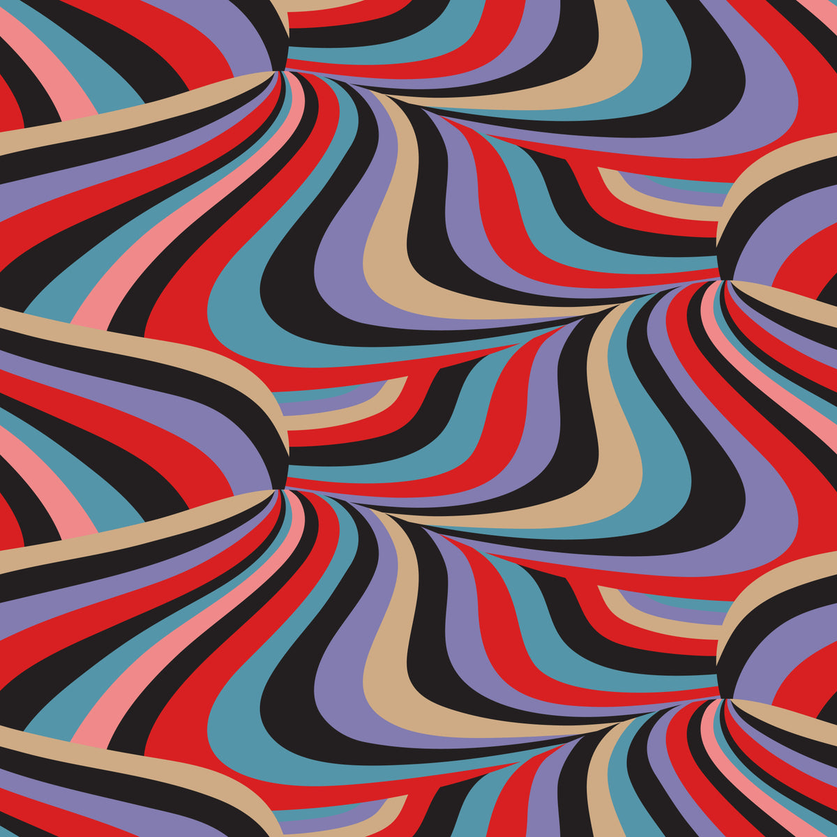 Marble Swirl Groovy Retro Abstract Stripes Colorful Black Purple Red Blue Cream Pink Wallpaper⁠ in your room — zoomed