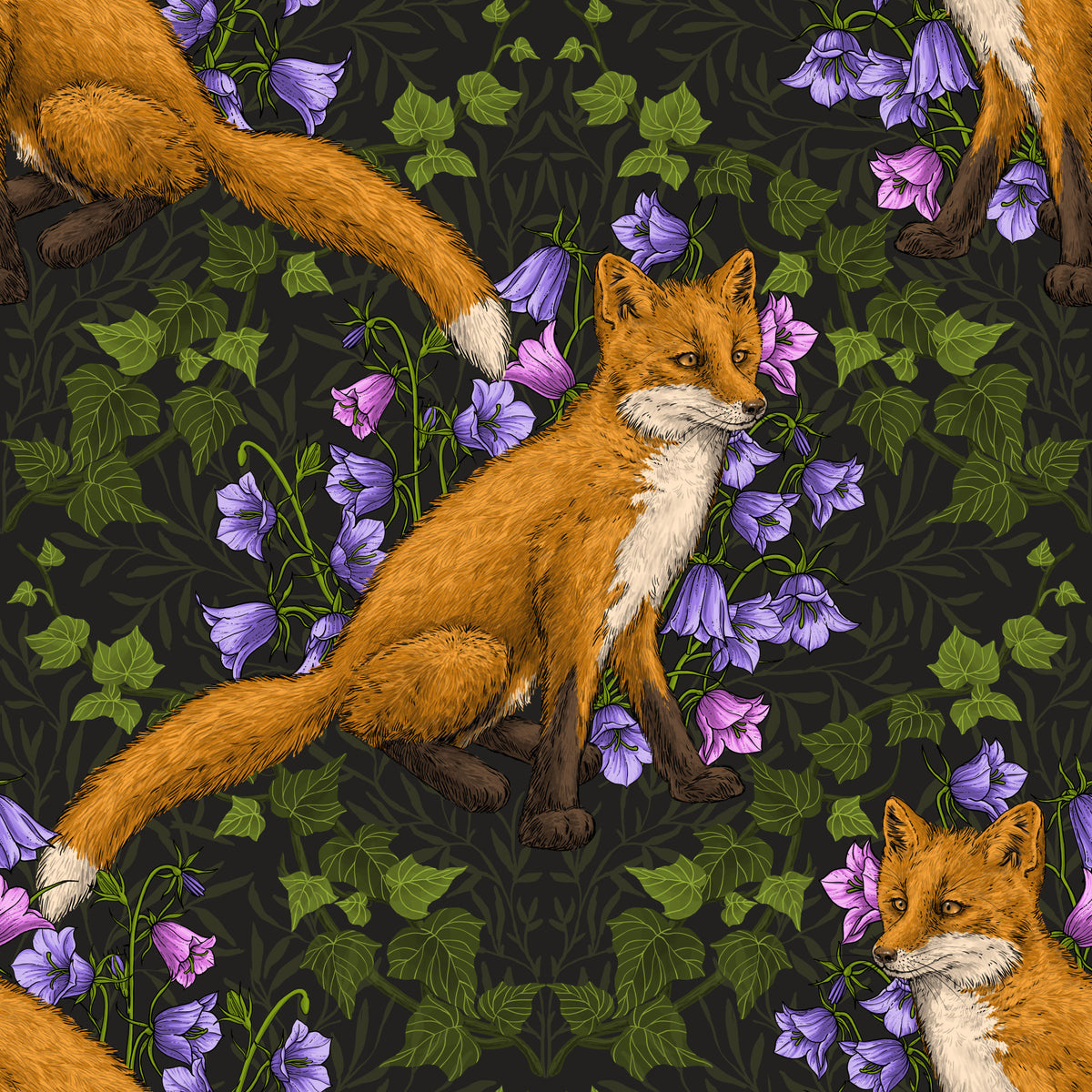 Woodland Whispers: Fox and ivy Wallpaper⁠ in your room — zoomed
