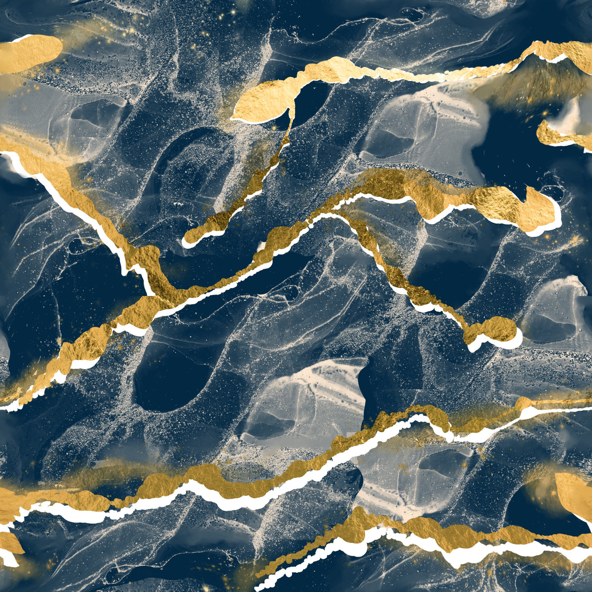 Golden Veins Navy Marble - Modern Luxe Abstract Wall Mural in your room — zoomed