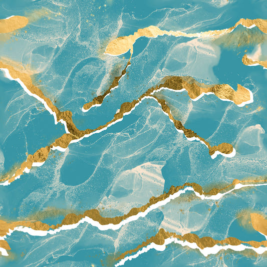 Golden Veins Tropical Teal Marble - Modern Luxe Abstract Wall Mural