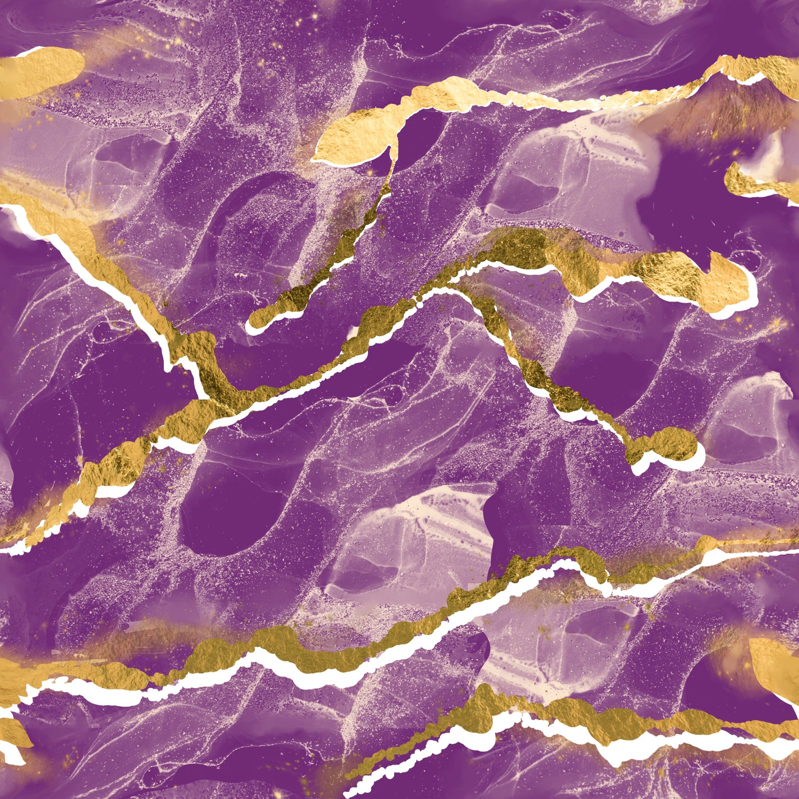 Golden Veins Cosmic Violet Marble - Modern Luxe Abstract Wall Mural