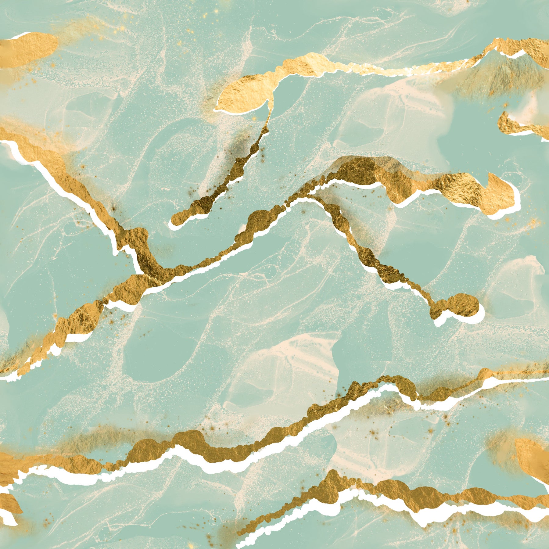Golden Veins Mint Whisper Marble - Modern Luxe Abstract Wall Mural in your room — zoomed