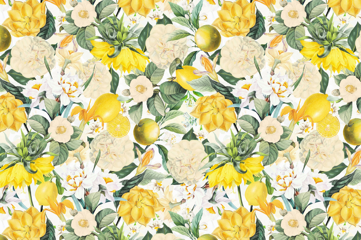 Lemon Bloom Garden Wall Mural in your room — zoomed