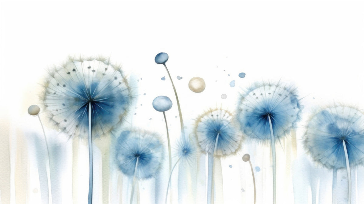 Azure Dreams: Dandelion Whispers Wall Mural in your room — zoomed