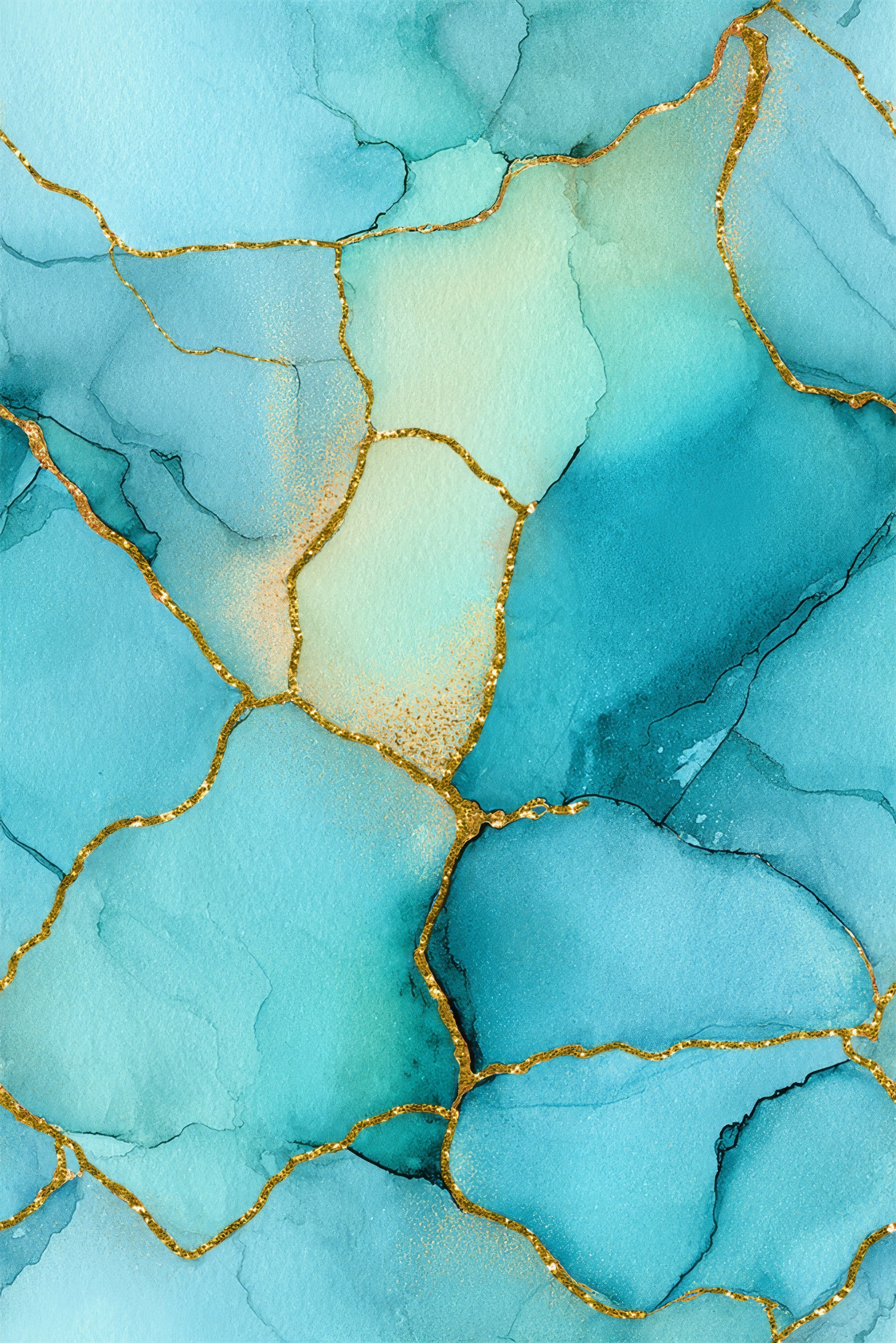 Gilded Aqua Dreams Marble Wallpaper⁠ in your room — zoomed