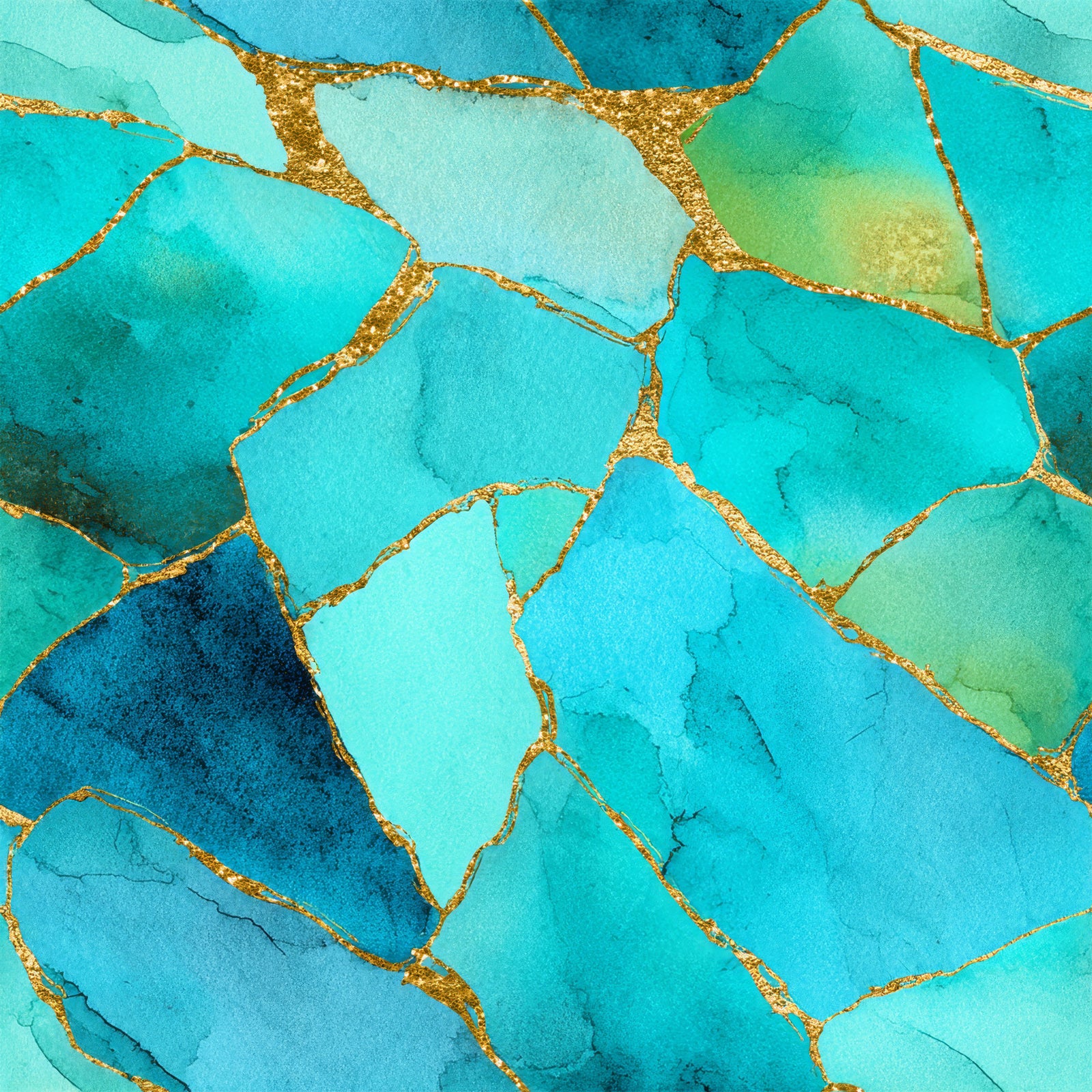 Aqua Gold Marble Mosaic Wallpaper⁠