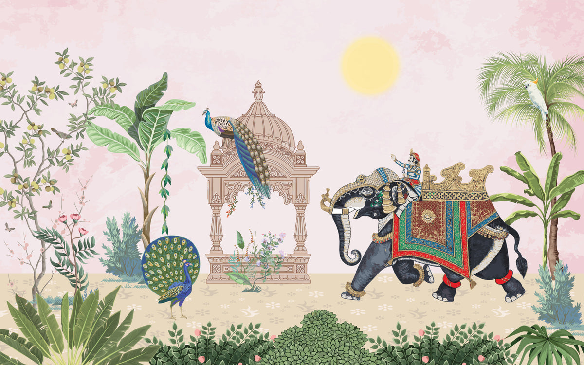 Exotic Peacock Elephant Wall Mural in your room