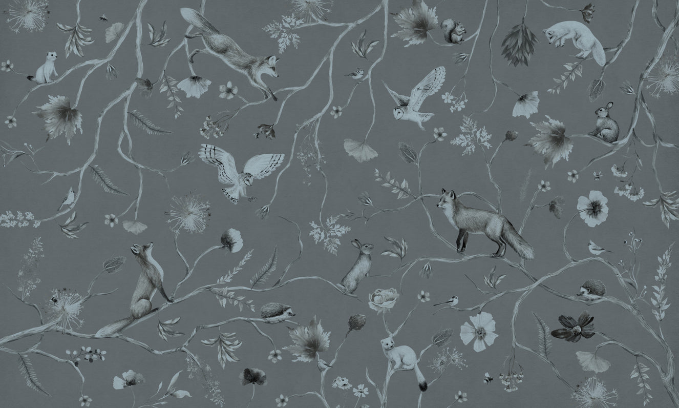 Whimsical Woodland Gray Wall Mural