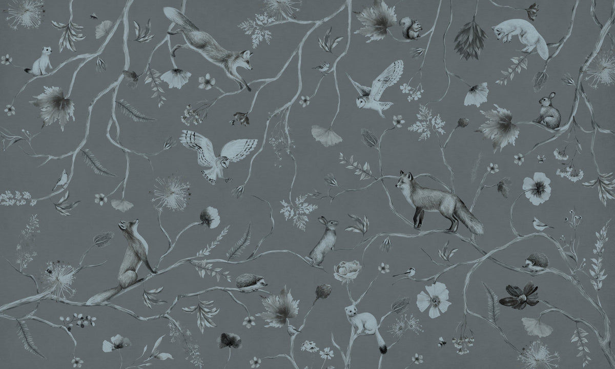 Whimsical Woodland Gray Wall Mural in your room