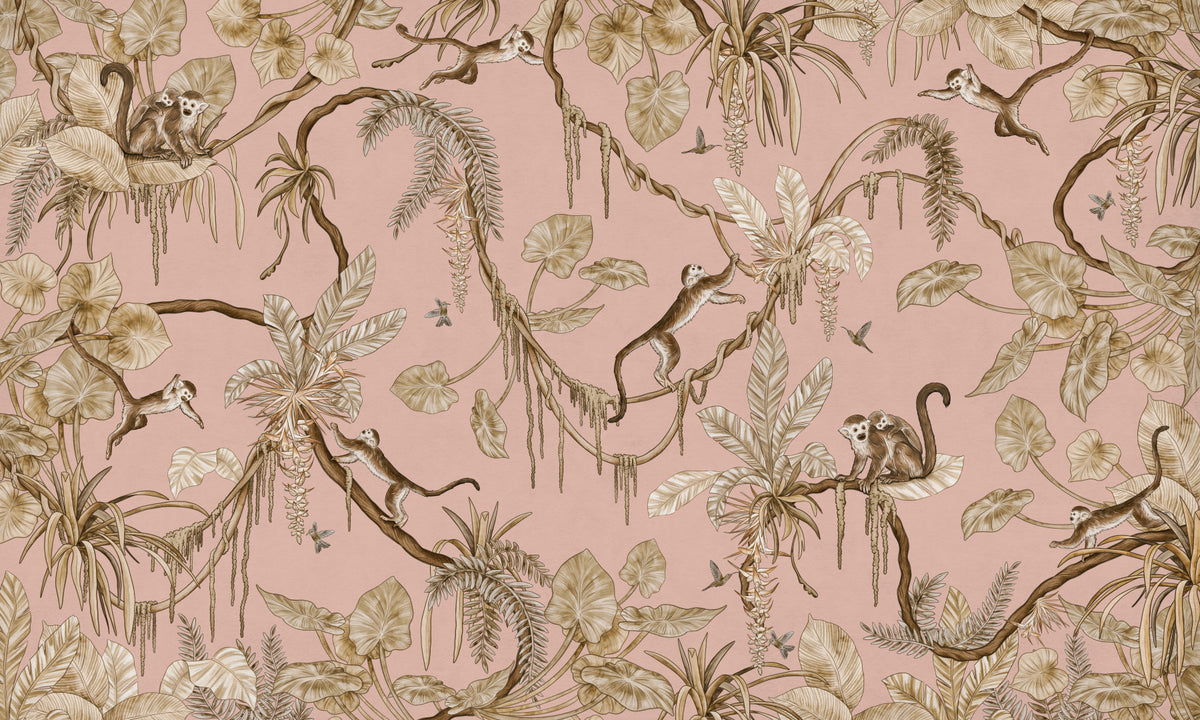 Monkey Grove Blush Wall Mural in your room — zoomed