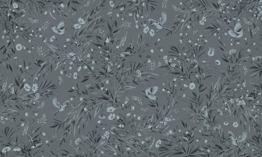 Papier peint mural gris floral aviary