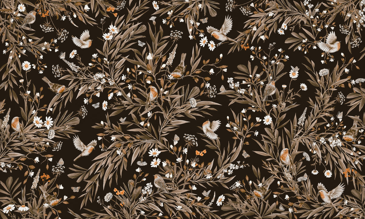 Serene Songbirds Wall Mural in your room — zoomed