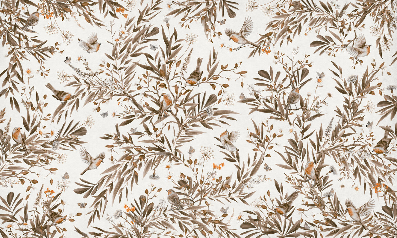 Birds & Blooms: Sepia Serenity Wall Mural