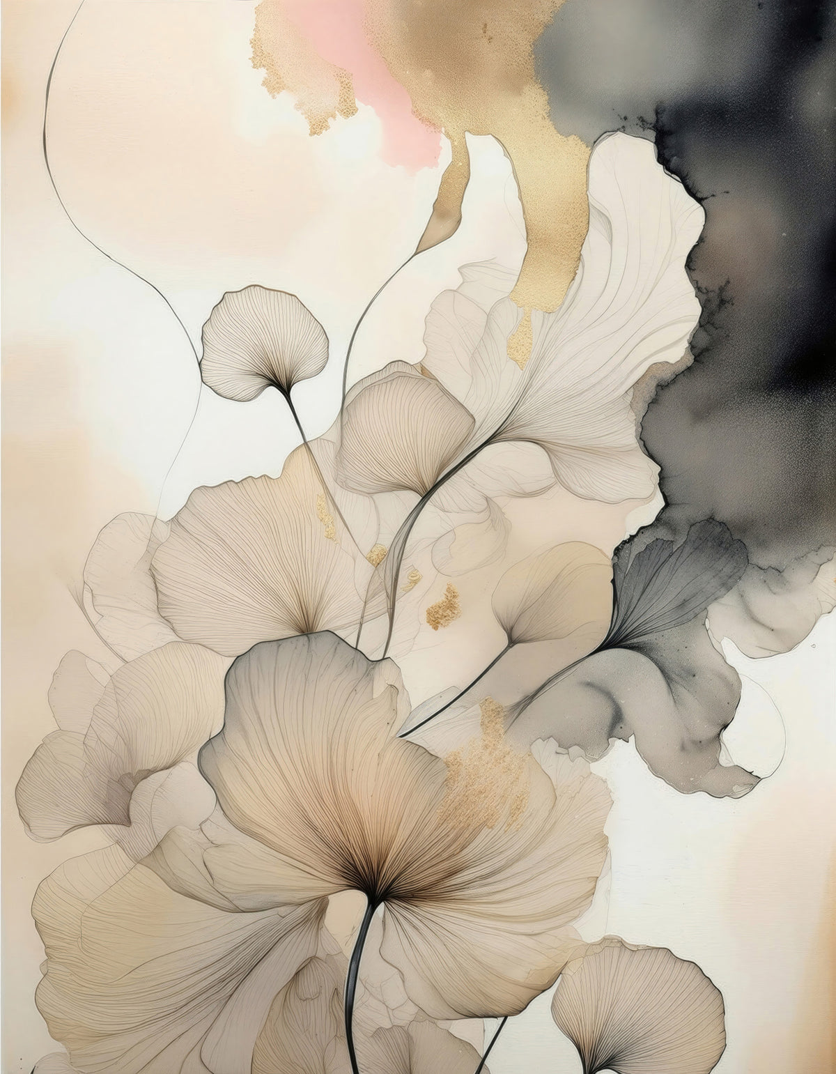 Ink Bloom Elegance Wall Mural in your room — zoomed