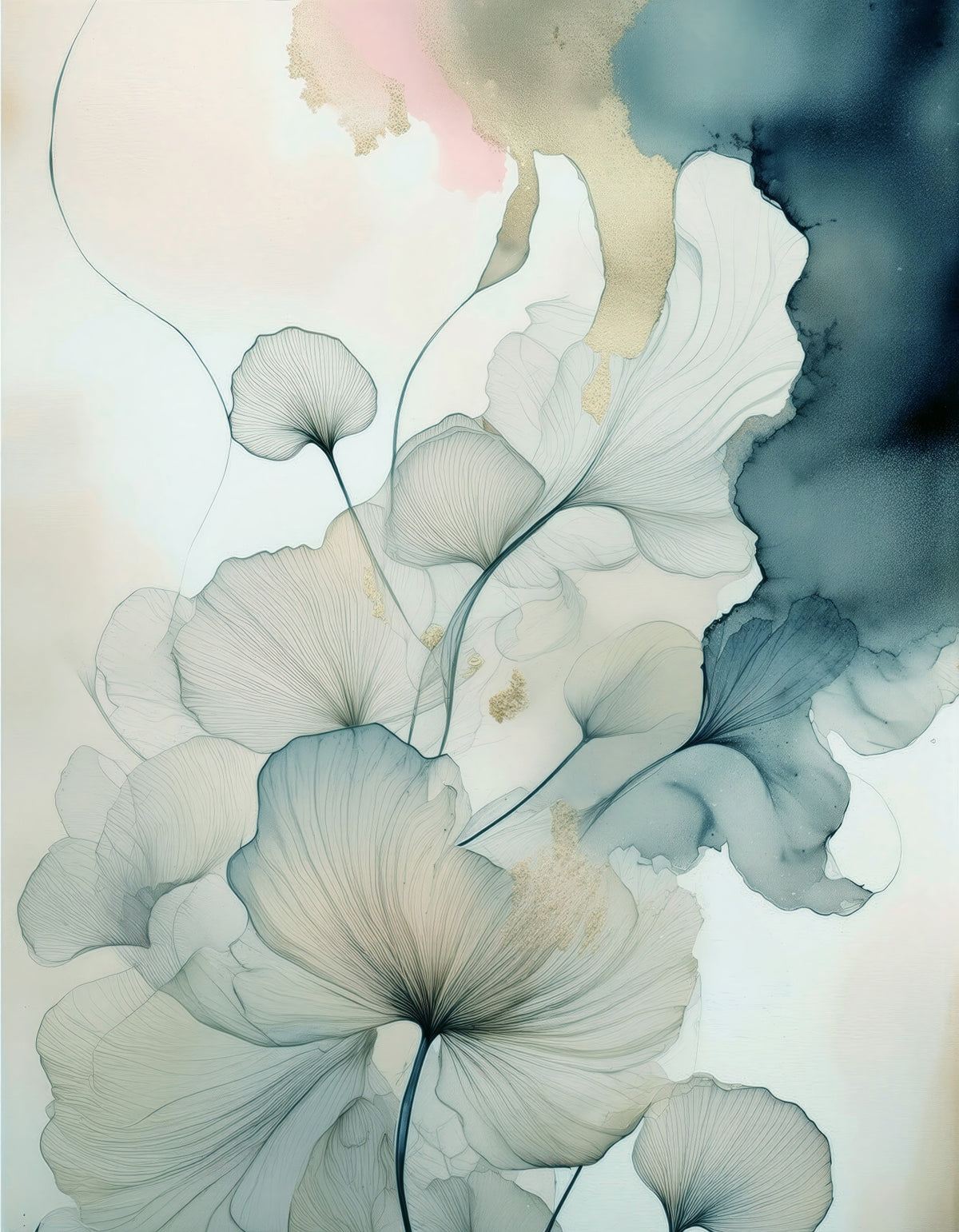Translucent Teal Petals Wall Mural in your room — zoomed