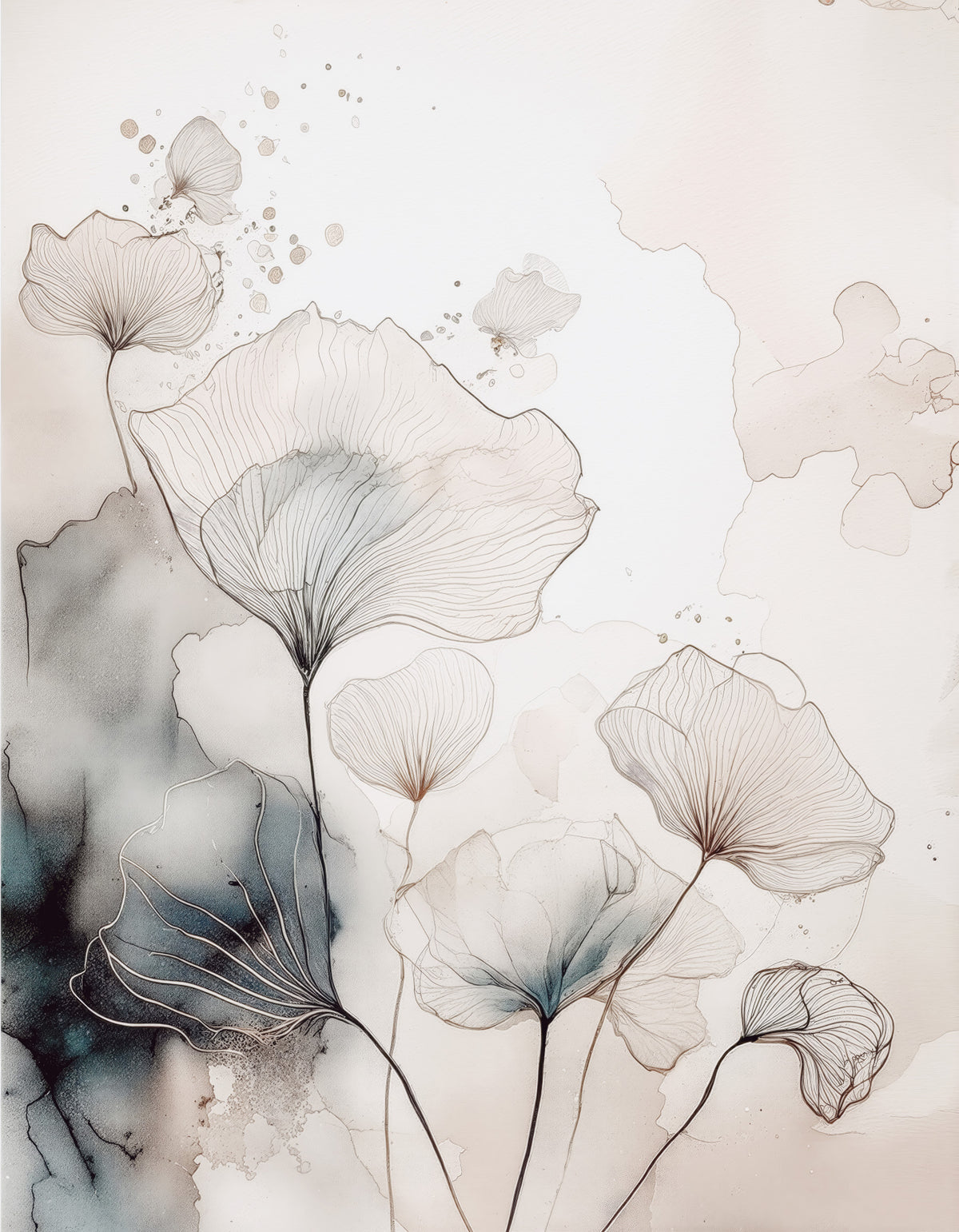 Fine Ink Wash Flowers Wall Mural in your room