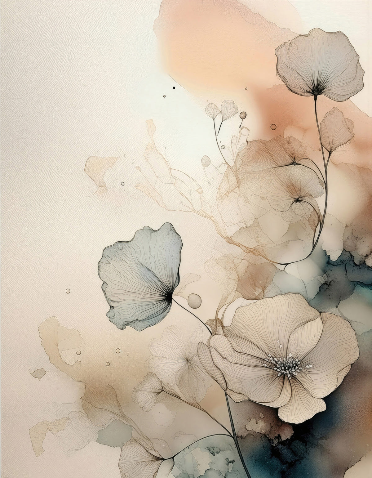 Dusky Ink Petals Wall Mural in your room — zoomed