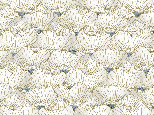 Dusty White Botanical Bloom Waves  Wall Mural