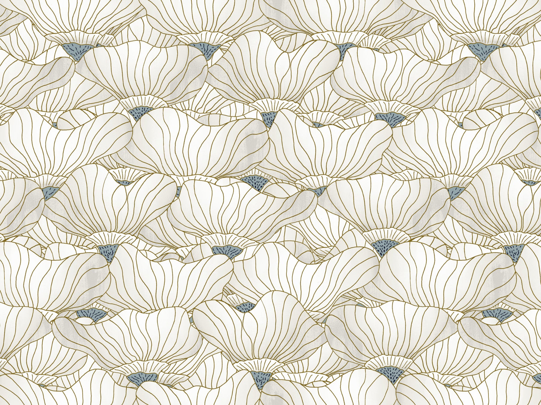 Dusty White Botanical Bloom Waves  Wall Mural