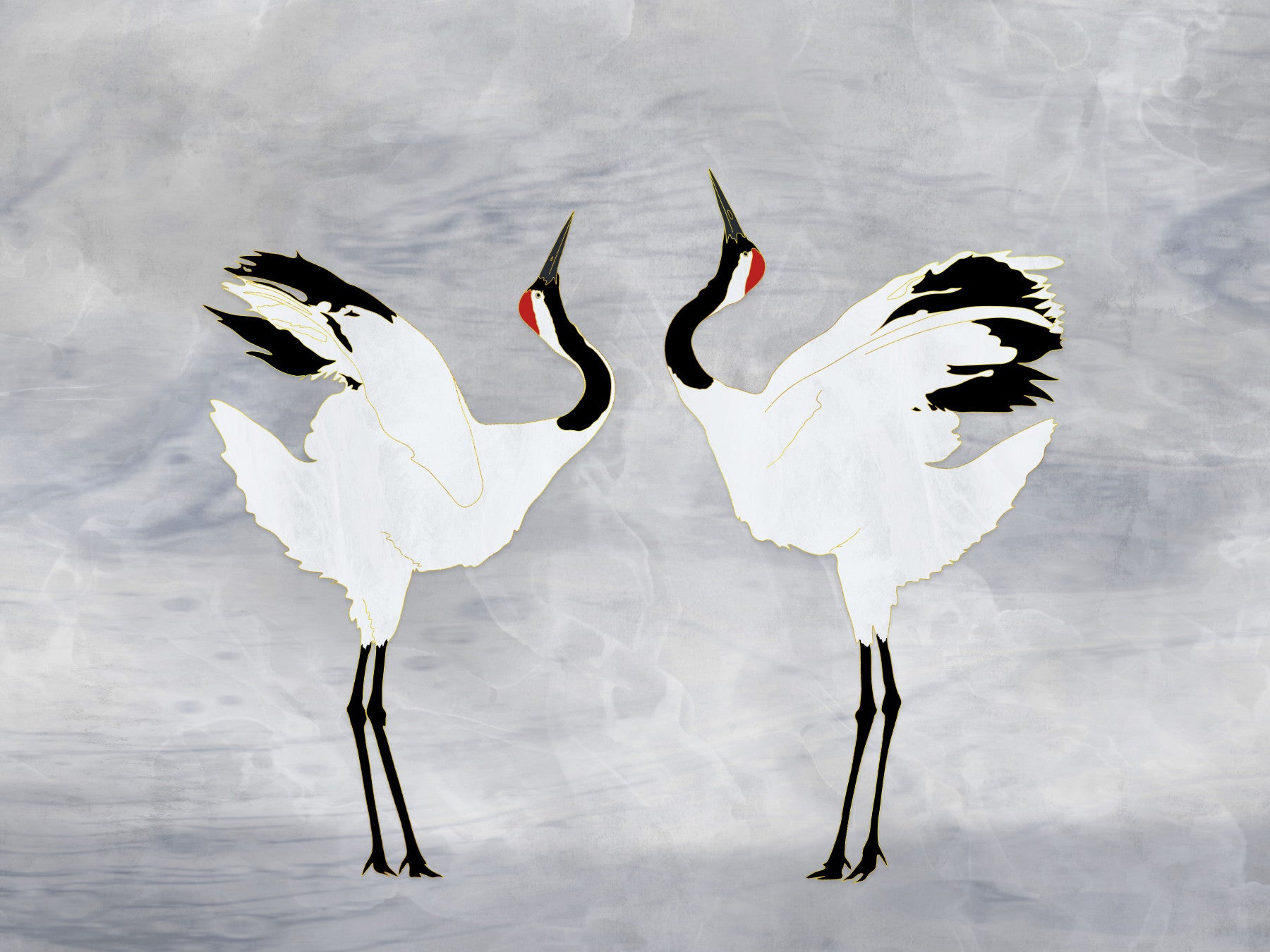 Dancing Cranes Wall Mural